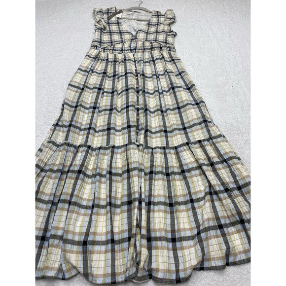 Anthropologie Midi Dress Women Peregrine Blue Plaid Preppy Vacay Boho Size L NWT - Picture 2 of 12